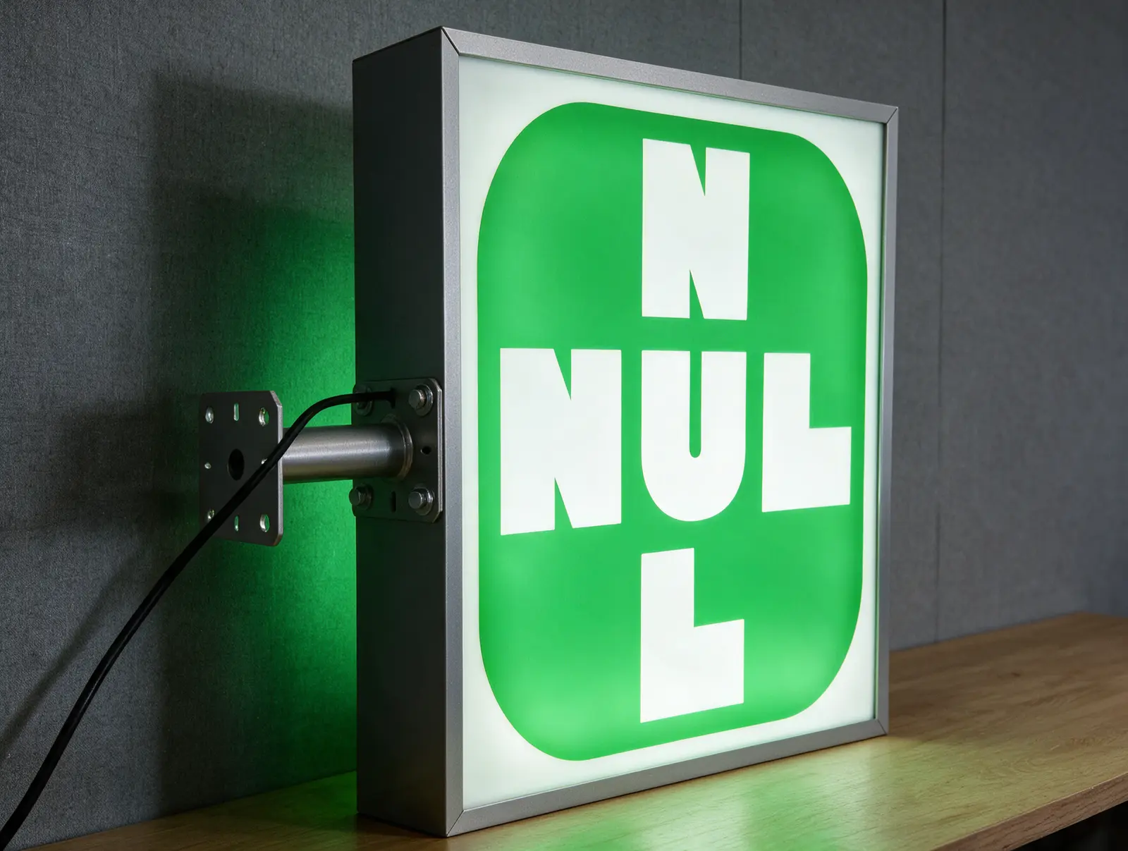 Zelený světelný box NULL — realizace Neonworld